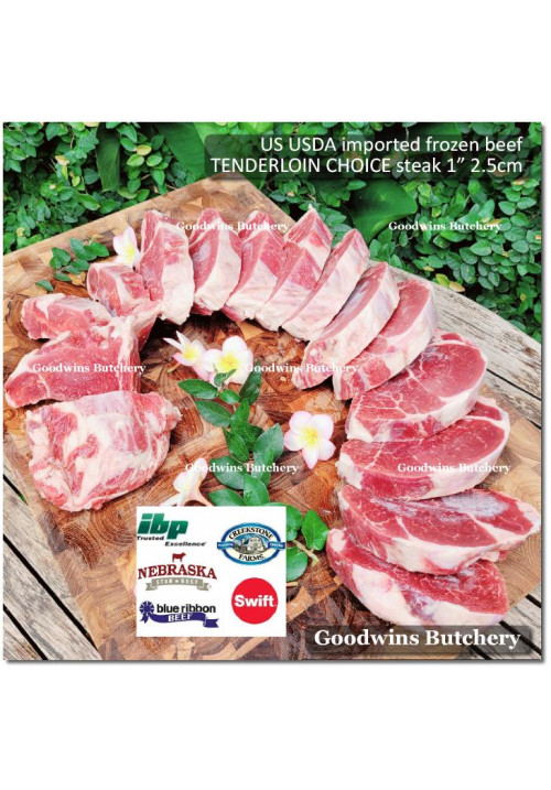Beef Eye Fillet Mignon Has Dalam TENDERLOIN frozen USDA US choice STEAK CUTS 1" 2.5cm 150-250 g/pc (price/500g 2-3pcs)
